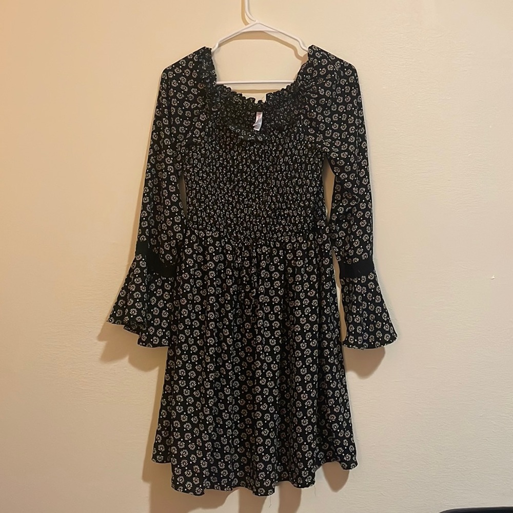 Long sleeve off the shoulder black dress